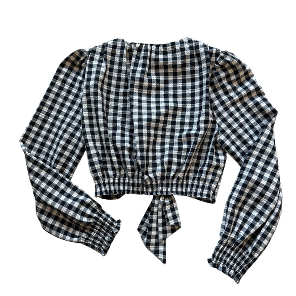 ZARA Women's Black & White Gingham Check Tie Front Key Hole Crop Top M Festival - Picture 7 of 11